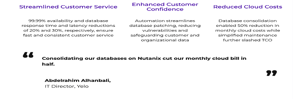 graphic to represent Yelo highlights Nutanix NDB for enabling effortless, zero‑downtime database patching