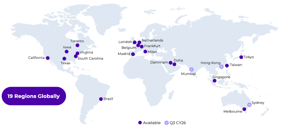 graphic to represent NC2 on Google Cloud is rapidly expanding, soon to be available across 22 regions globally.
