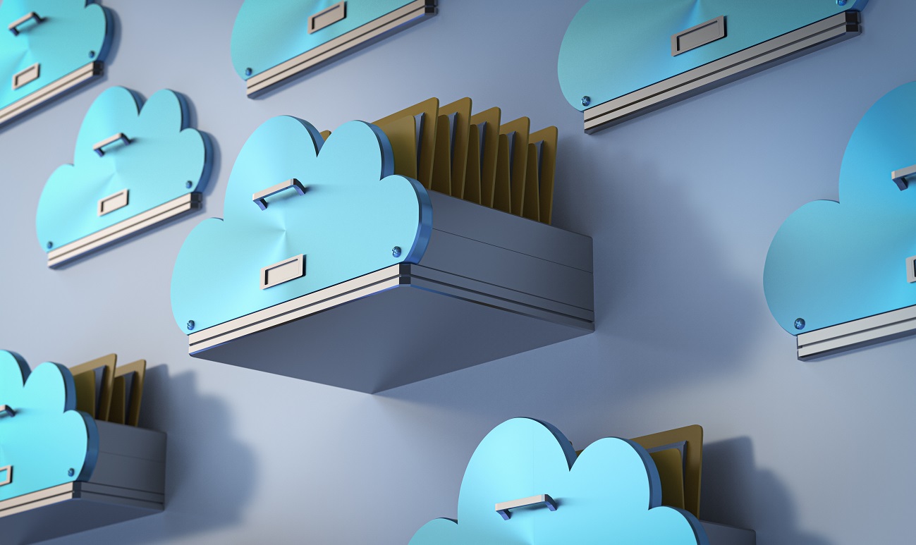 Cloud storage technology with 3d rendering drawer with files in cloud