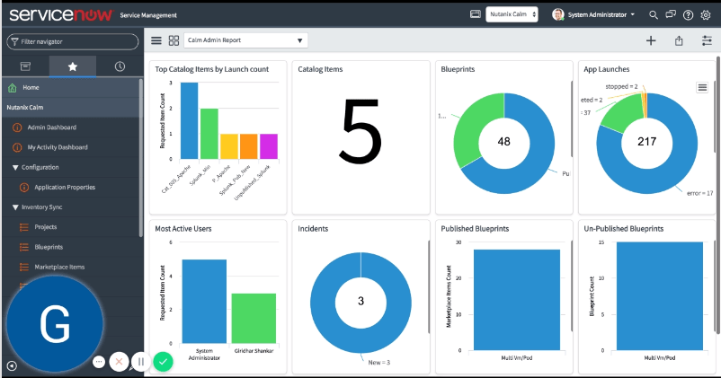 ServiceNOW user dashboard