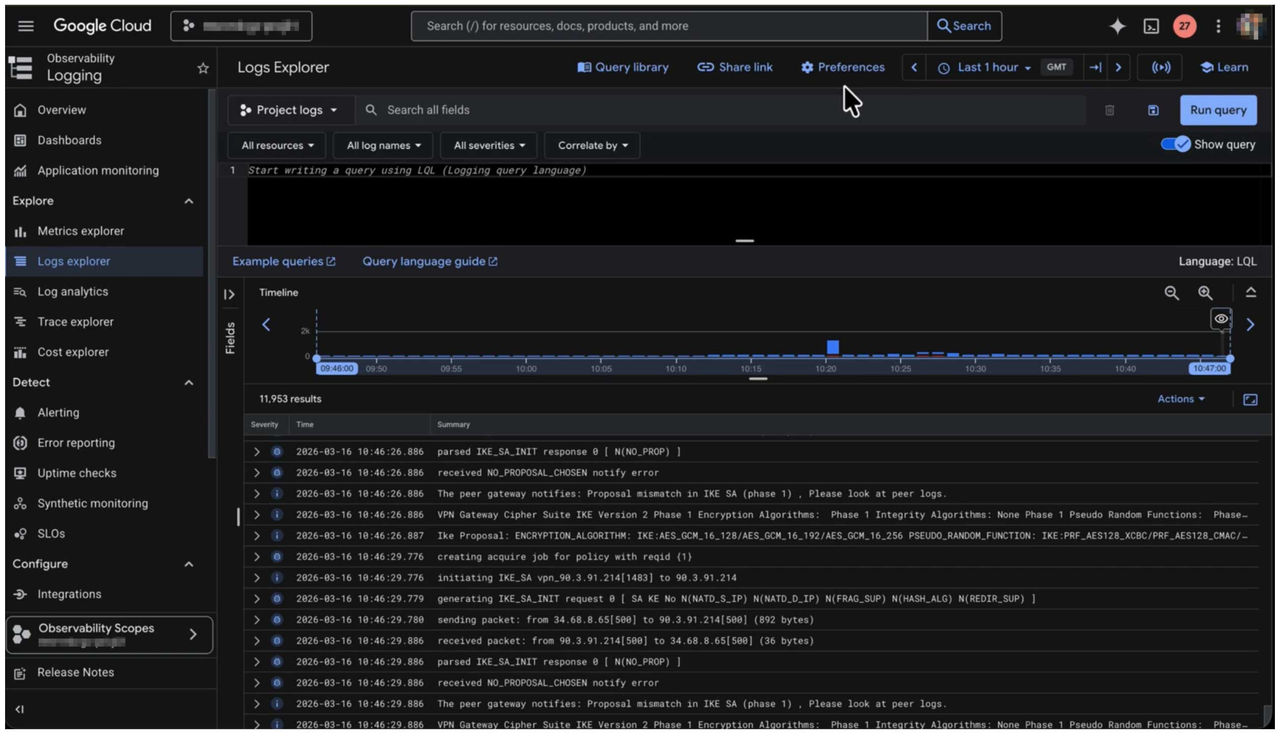 Fig 05. (Timestamp: 04:31 - Viewing Gemini Enterprise Agent Platform hits in Logs Explorer)