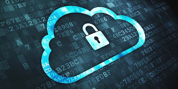 Hybrid cloud security conceptualized as a cloud with a padlock